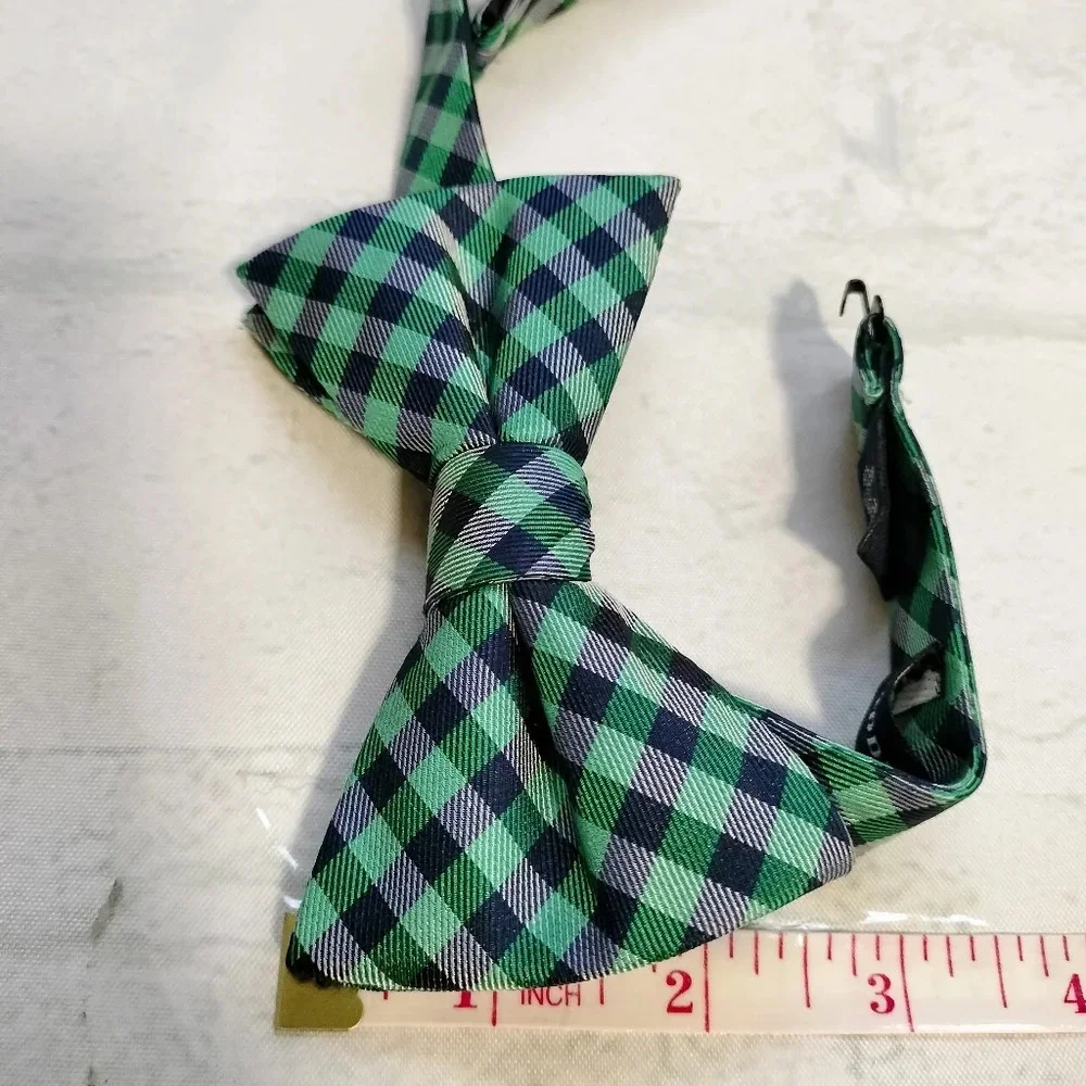Saddlebred Silk Blend Bowtie Blue Green Teal Checks Plaid Adjustable Classic B